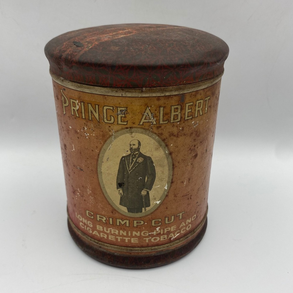 Vintage Prince‎ Albert Crimp Cut Tobacco Tin Canister 1907 Patent 6.5 in